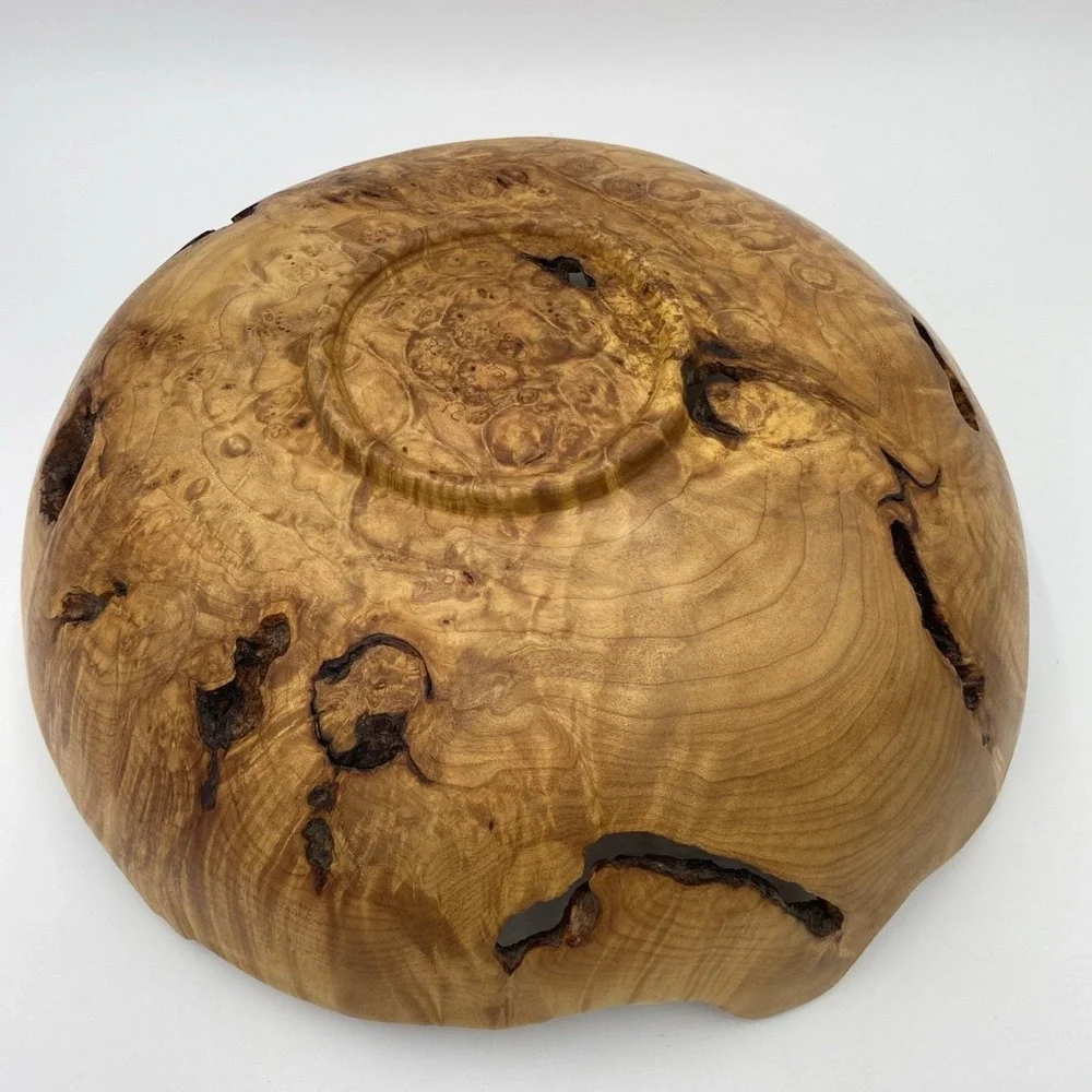 Maple Burl Wood Turned Natural Live Edge Bowl, Artist Signed V Leibrant 0152 Lg